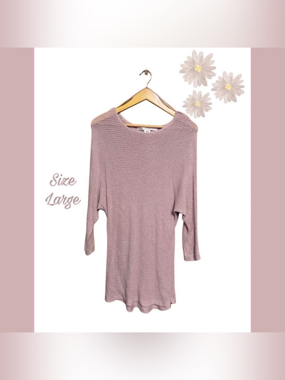 Max Studio Linen Blend Boho Tunic Sweater | Blush Pink | Size Large